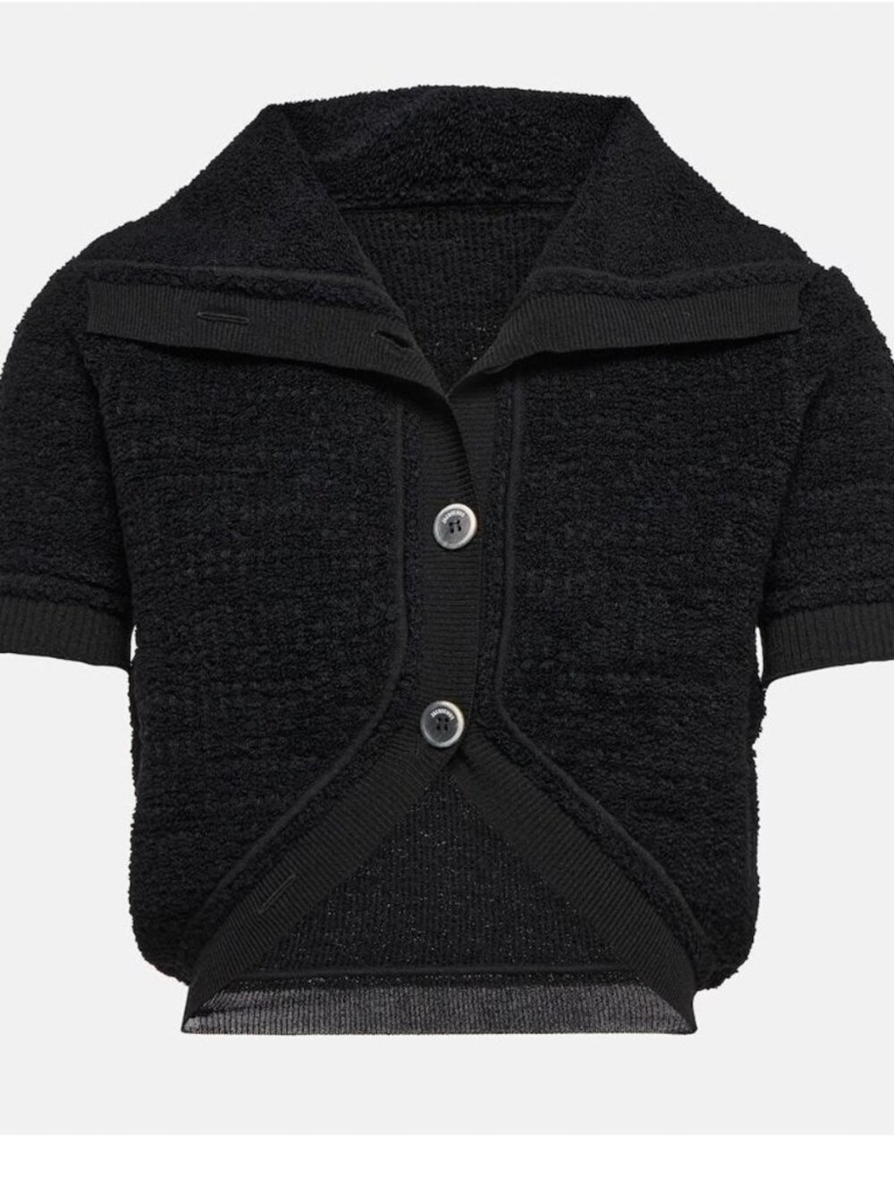 JACQUEMUS Black Chenille Cropped Bolero Cardigan Top in Sz 34